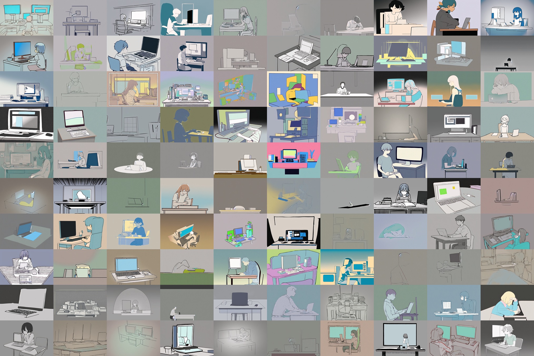 ローカル版StableDiffusionで一気に生成した100枚の画像一覧