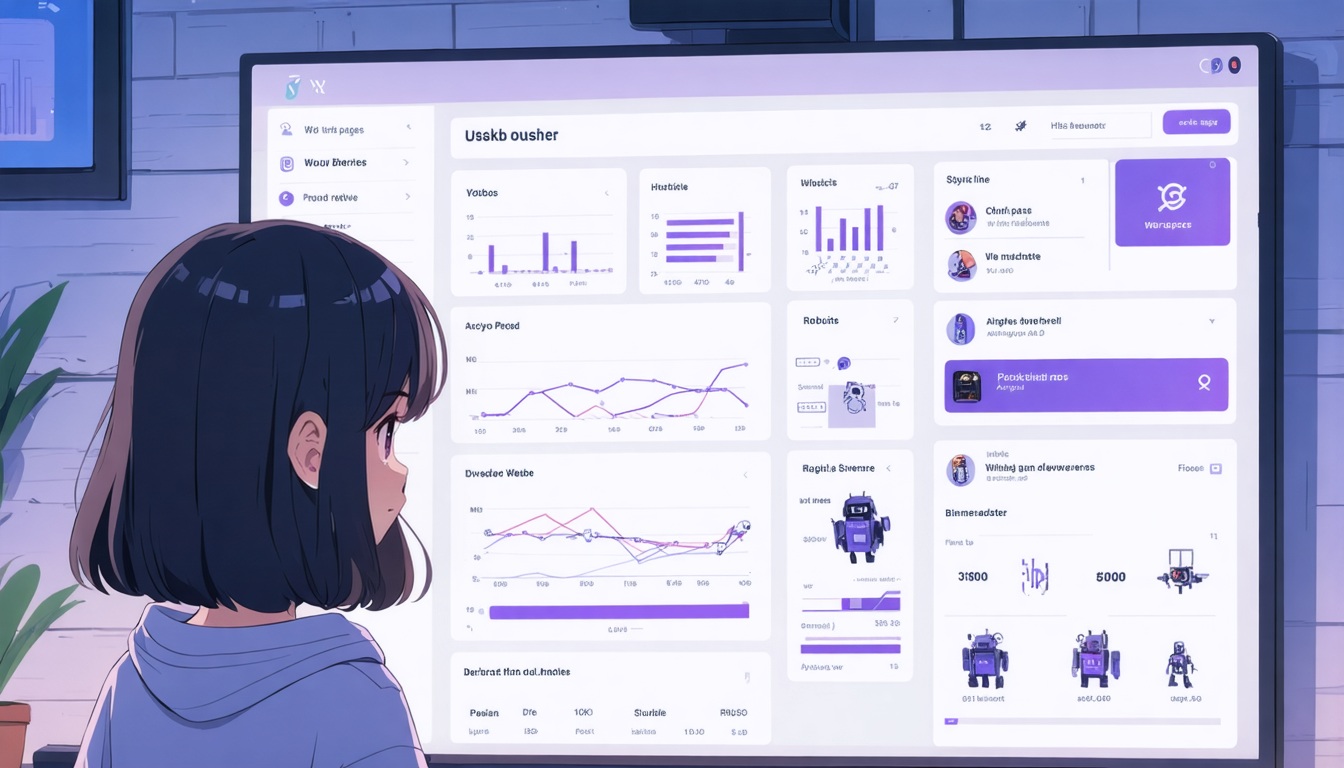 WordPressの統計情報を見ている女子