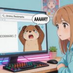 Chromeブックマークが消えて戸惑っているラッコの画像を見る女子