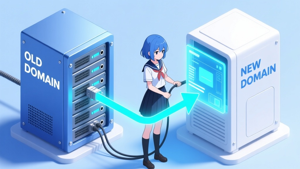 旧ドメインから新ドメインへ転送する女子